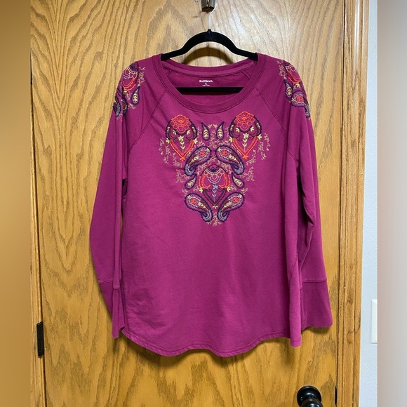 Ruff Hewn Pink Embroidered Paisley Pullover Sweatshirt Boho Womans Size XL - Picture 1 of 8